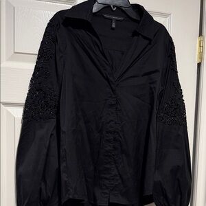 White House Black Market Black Embroidered Blouse